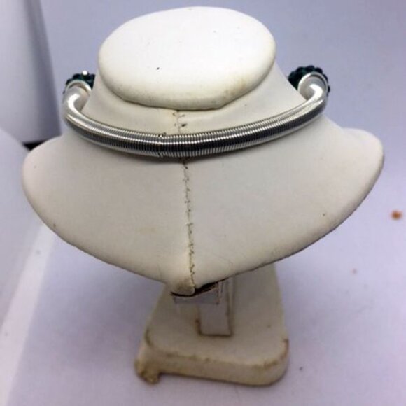 Stunning Silver Twist Bracelet with Green  and Silver Beads and Car Charm - Picture 2 of 3